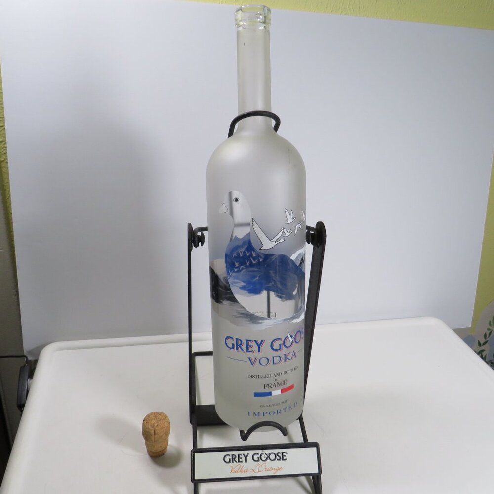 Grey Goose Vodka 1.75 Liter Bottle + Rare Display Stand Dispenser